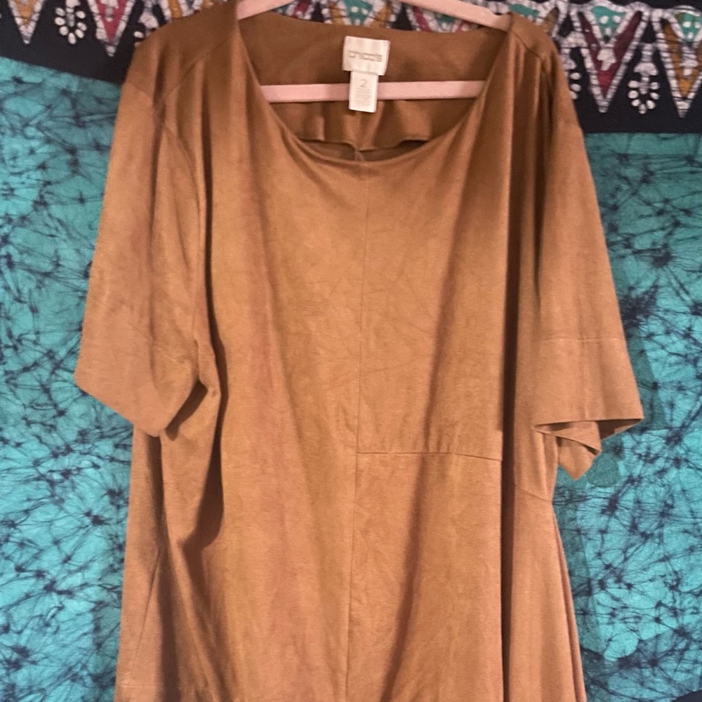 chicos brown “suede” asymmetrical top size 2